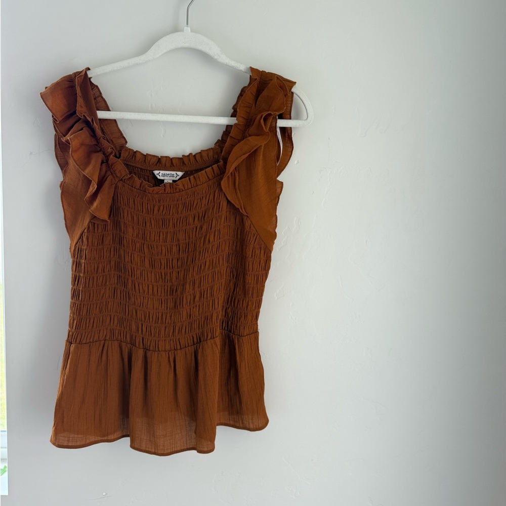 Nanette Lepore Cinnamon/ Rust Ruffle Blouse L